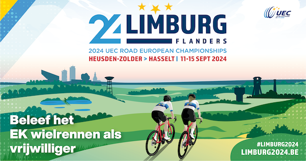24 Limburg Flanders - 2024 UEC Road European Championchips - Heusden-Zolder - 11-15 sept 2024 - Het EK Wielrennen komt naar Limburg, help jij mee? Scan de qr-code en meld je/jouw vereniging aan als vrijwilliger - Limburg2024.be